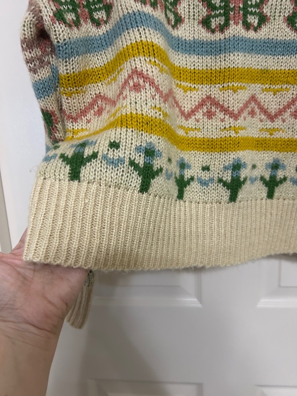 Floral Long Sleeve Sweater Tan Pink Blue Gold Green Medium-Thickness sz Medium - Picture 9 of 14